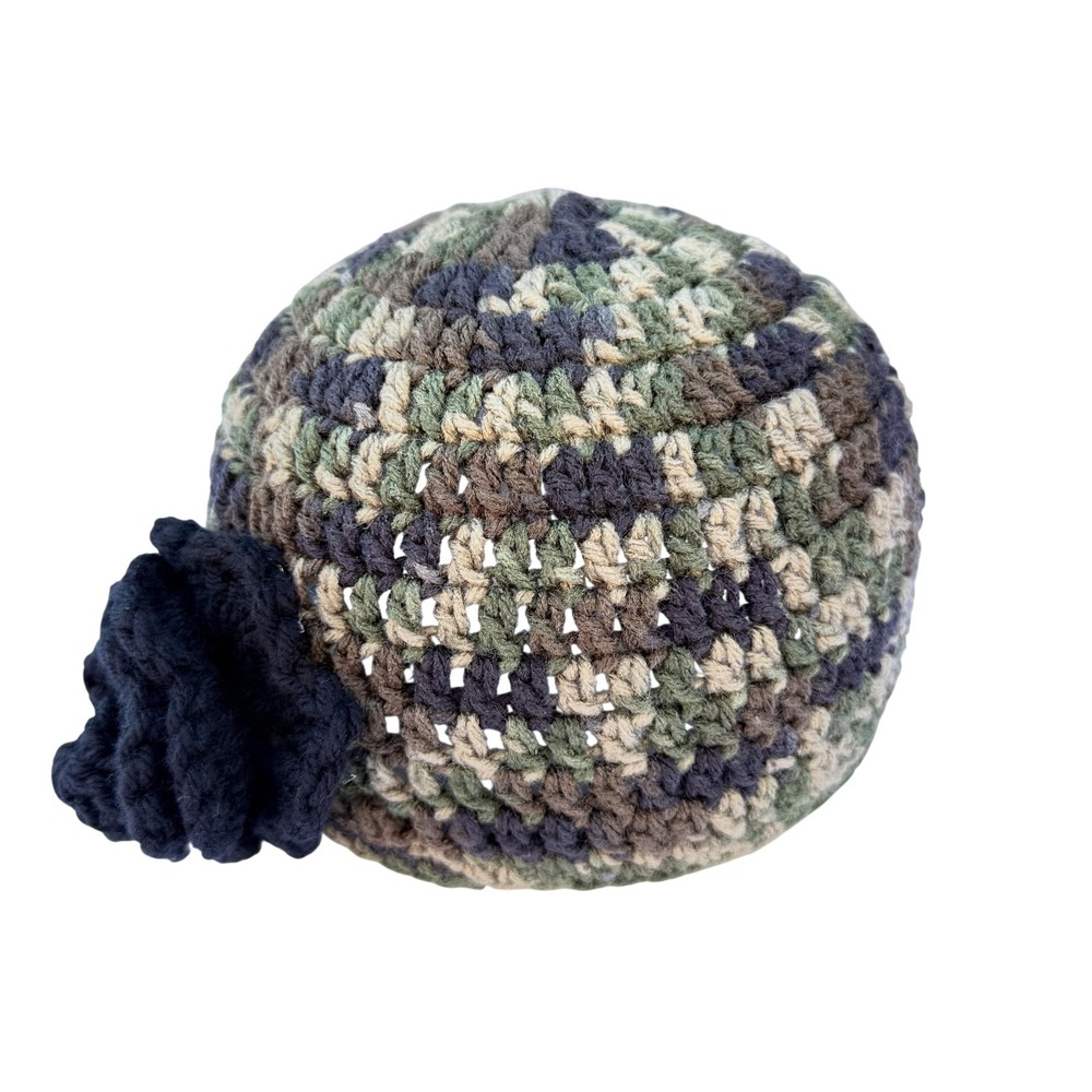 Camo Beanie Fitted Women's One Size Multicolor Crochet Flower Winter Warm